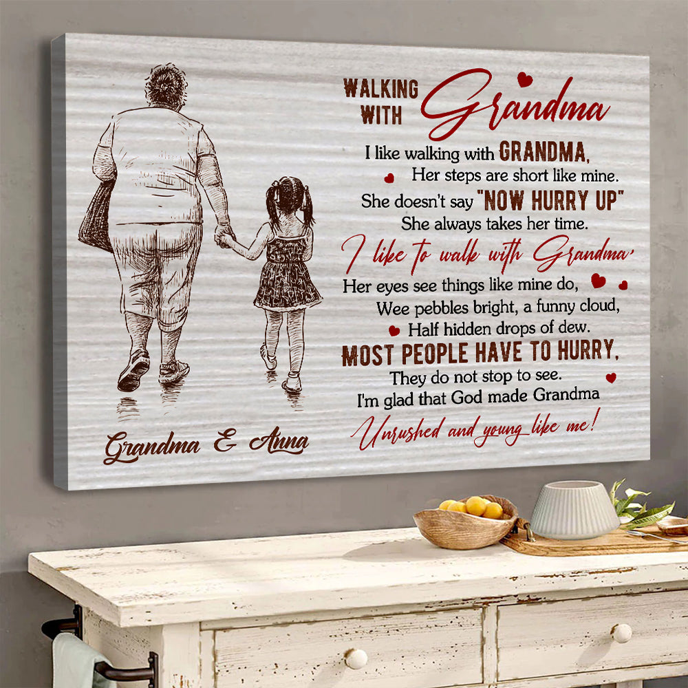 Personalized Granddaughter And Grandma I Like Walking With Grandma Canvas Prints And Poster