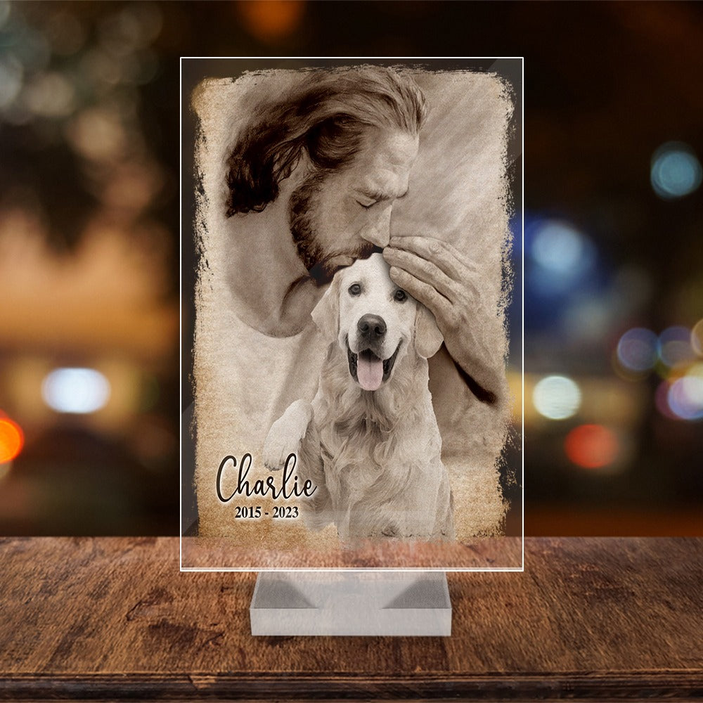 Personalized Custom Dog Photo Safe In God's Hand Gift For Loss Of Dog Acrylic Plaque