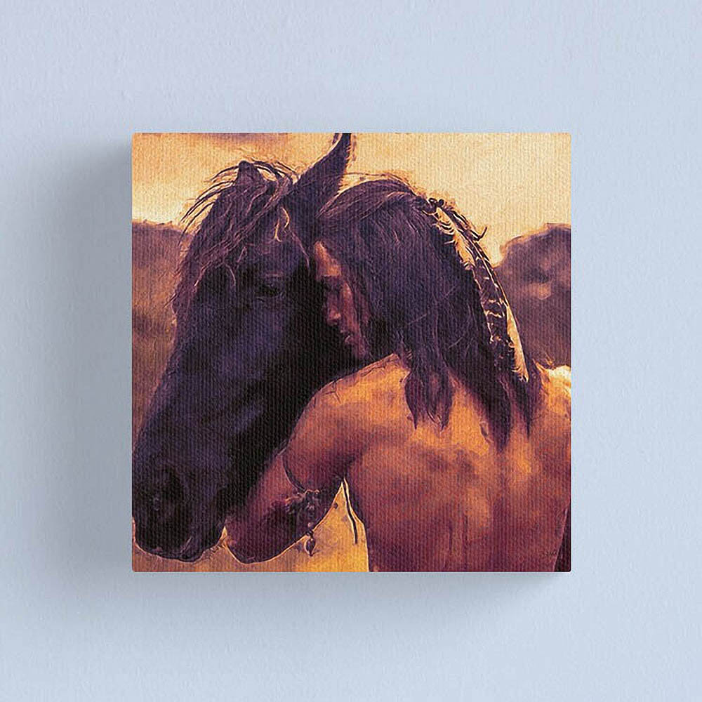 Native American Man Holding Horse Vintage Canvas Prints