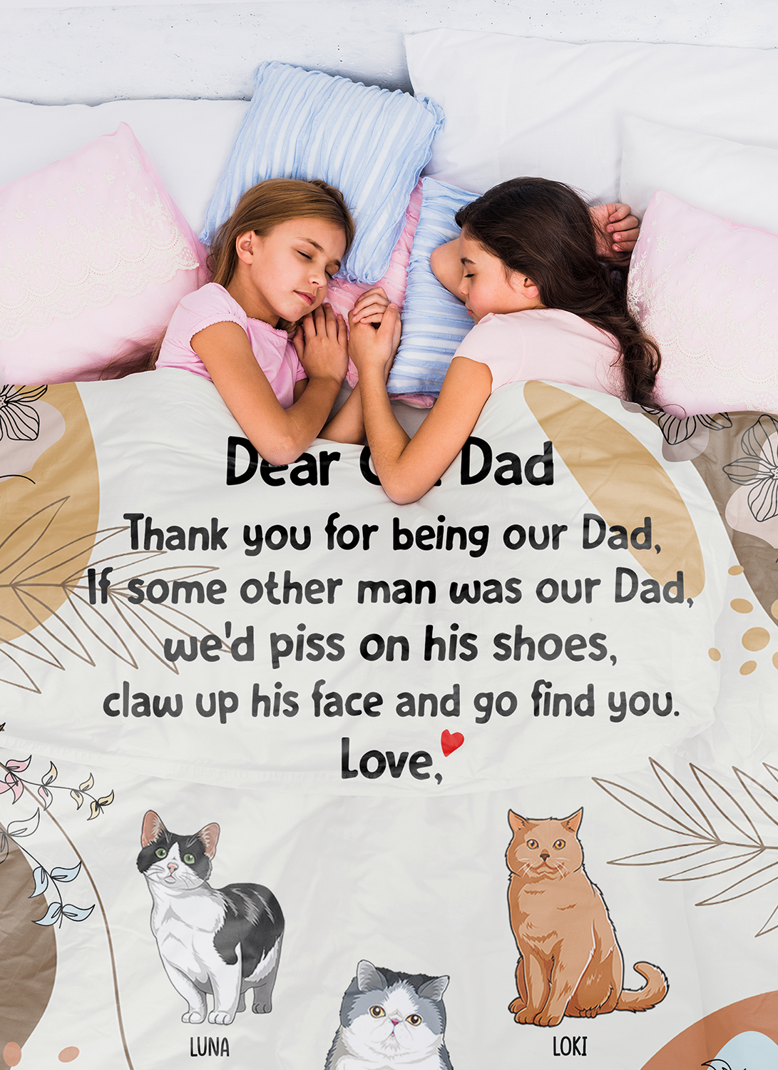 Personalized Custom Cat Blanket, Dear Cat Dad, Thank You For Being Our Dad, Custom Gift For Cat Lovers - Blanket