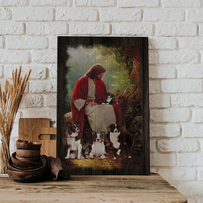 Jesus Christ And Border Collie Dog Around Canvas Prints