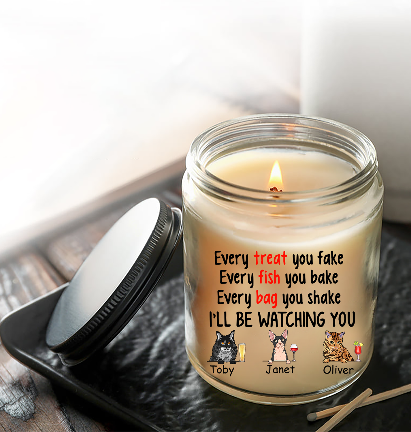 Personalized I'll Be Watching You Cat Lovers Funny, Drink cat Soy Wax Candle
