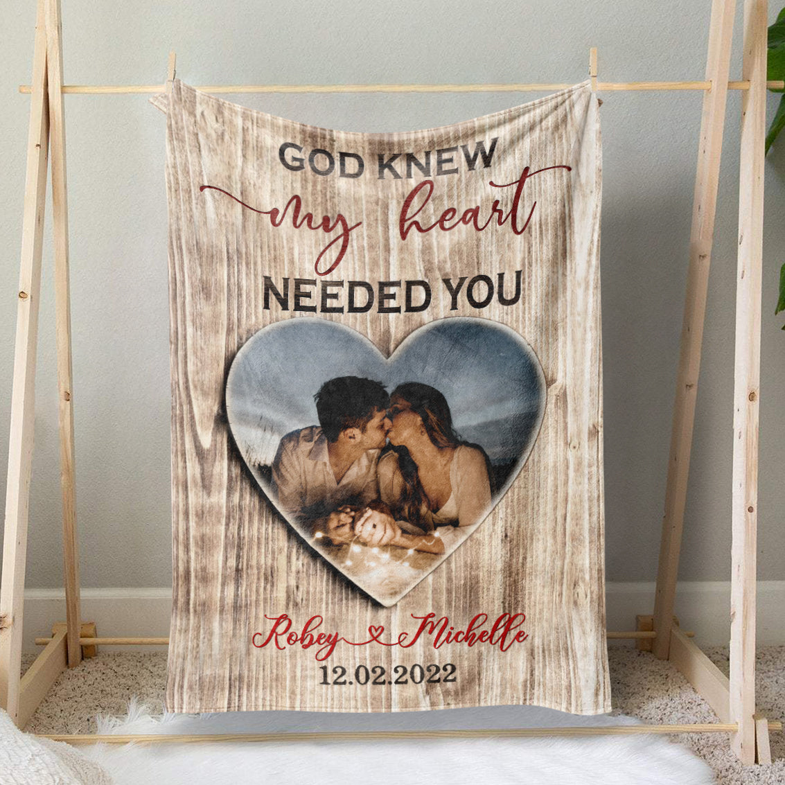 Personalized Couple Photo God Knew My Heart Needed You Blanket