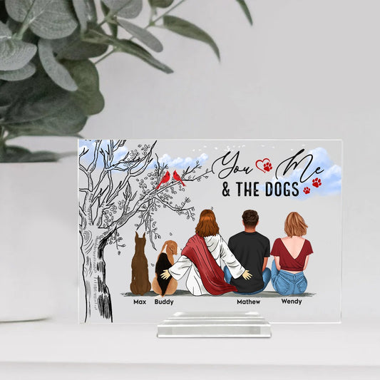 Personalized Couple and Dog With Jesus, You And Me And The Dog Acrylic Plaque