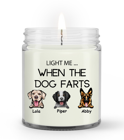 Personalized Gift Soy Wax Candle, Custom name and Artwork Dogs, Light Me When The Dog Farts