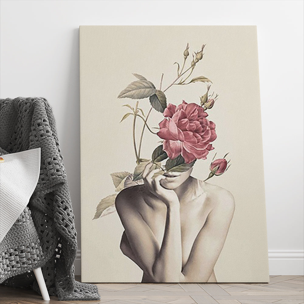 Woman With Rose Head Painting Canvas Prints And Poster