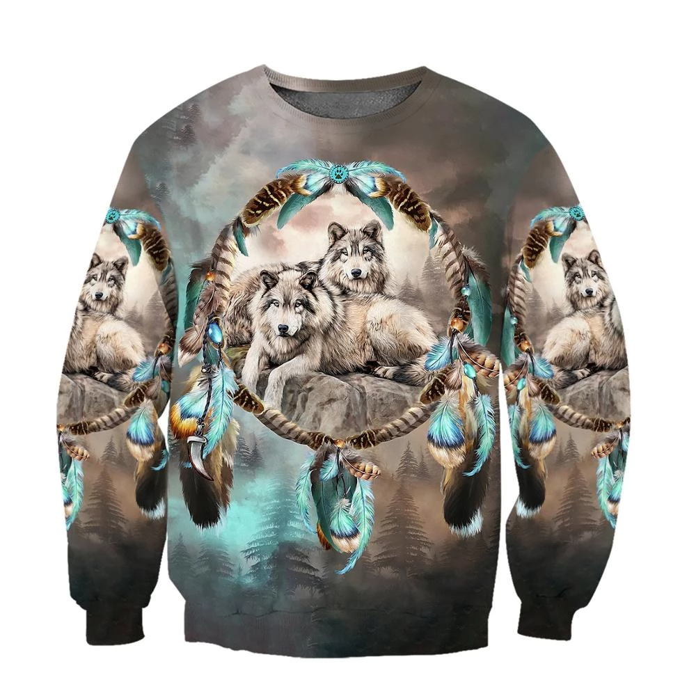 Native American Wolf Couple Dreamcatcher 3D All Over Print Hoodie And Sweatshirt