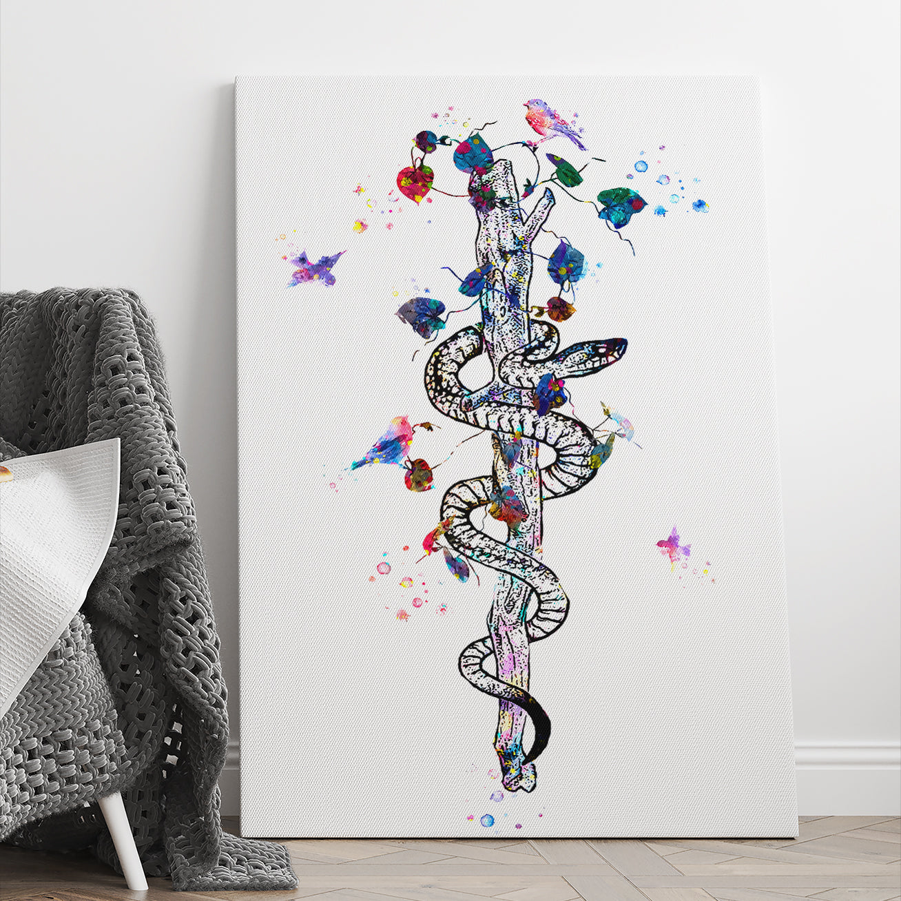 Rod Of Asclepius Flowers And Birds Watercolor Canvas For Doctor And Nurse Canvas Prints