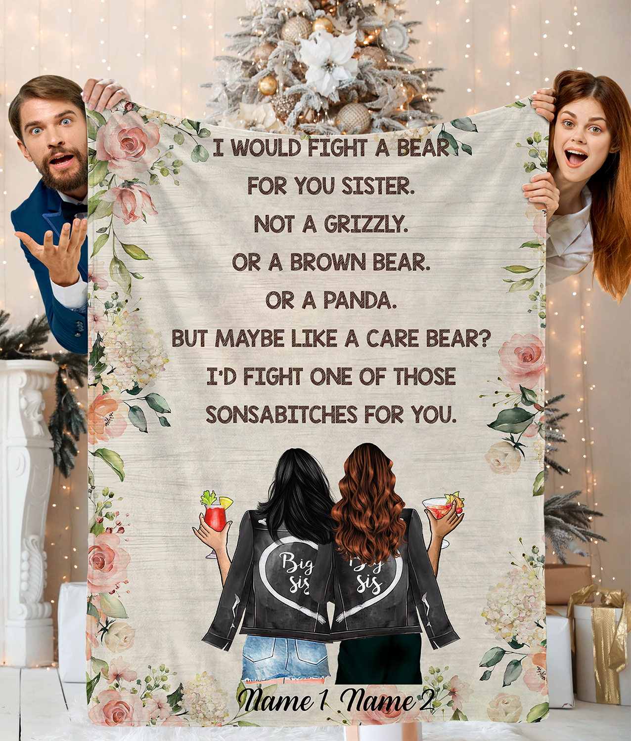 Personalized I Would Fight A Bear For You Sister Blanket