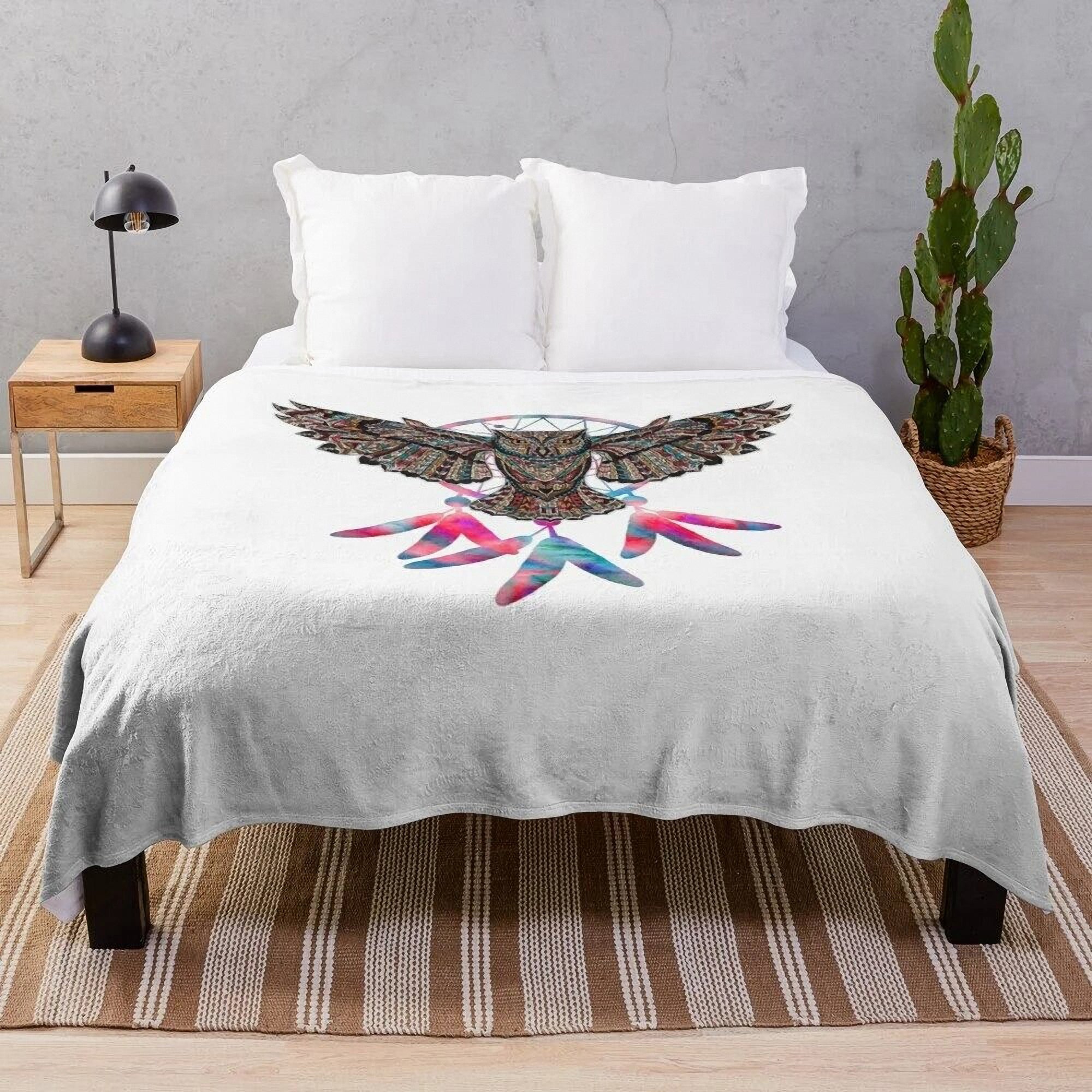 Native American Indian Dreamcatcher Owl Feathers Tribal Blanket