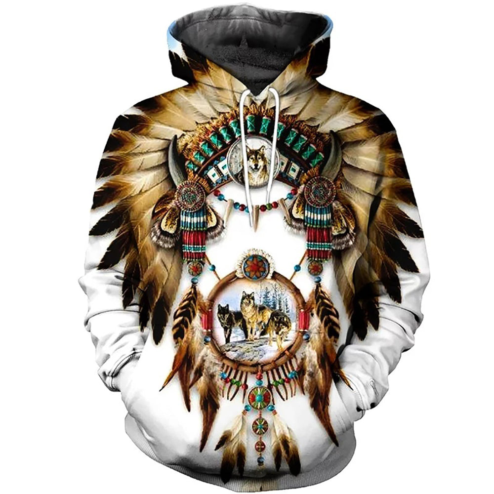Native American Wolf Dream Catcher 3D All Over Print Hoodie And Sweatshirt
