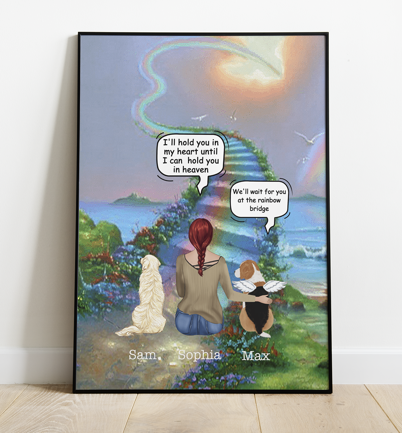 Personalized Dog Memorial Gifts, Waiting At The Door - Rainbow Bridge, Dog Mom, Dog Heaven Poster