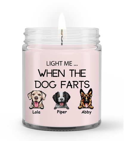 Personalized Gift Soy Wax Candle, Custom name and Artwork Dogs, Light Me When The Dog Farts