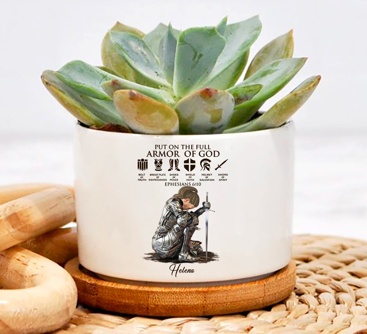 Personalized Woman Warrior Of God of God Put On The Full Armor of God Ephesians 6-10 Plant Pot