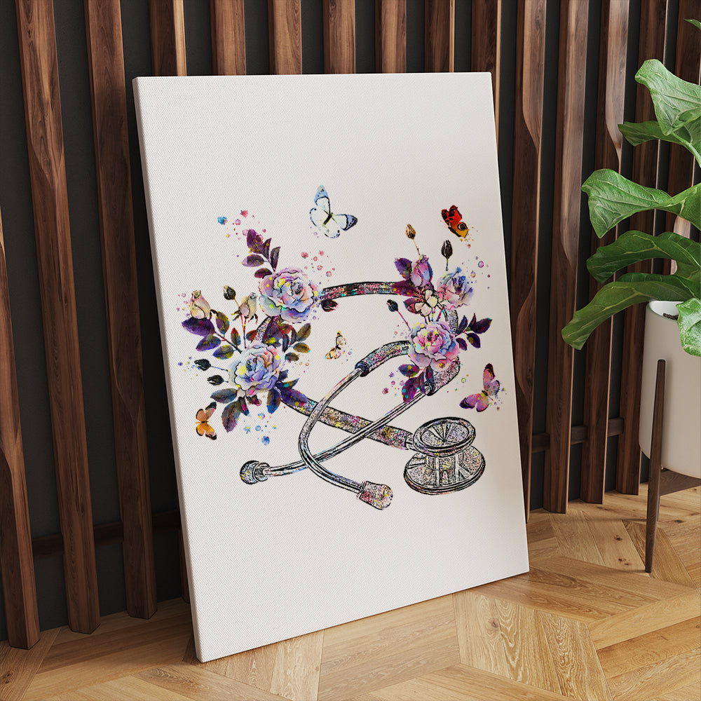 Floral Stethoscope Canvas For Doctor And Nurse Canvas Prints