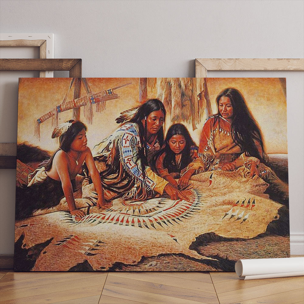 Native Indian Parents And Children Canvas Prints