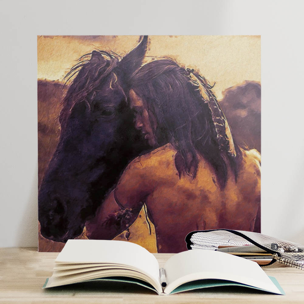 Native American Man Holding Horse Vintage Canvas Prints