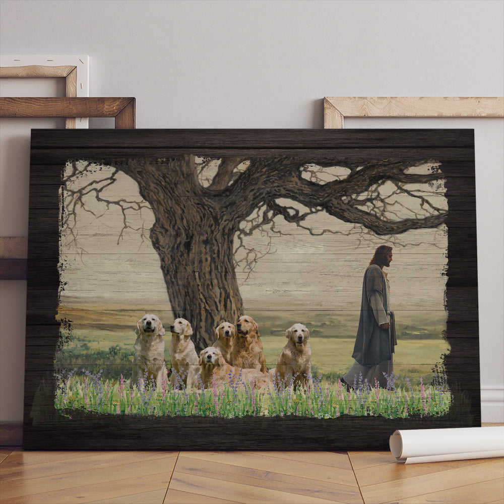 Golden Retriever Dog Walking With God For The Dog Lover Canvas Prints