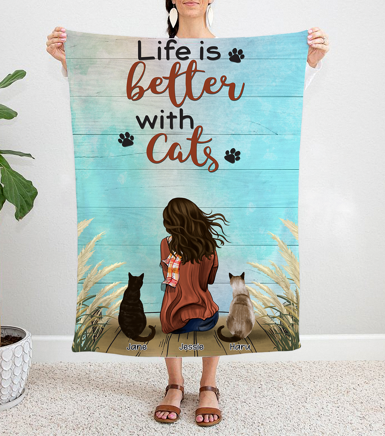 Personalized Custom Cat Blanket, Life Is Better With Cats, Birthday Gift For Cat Lovers, Gift For Mom Blanket