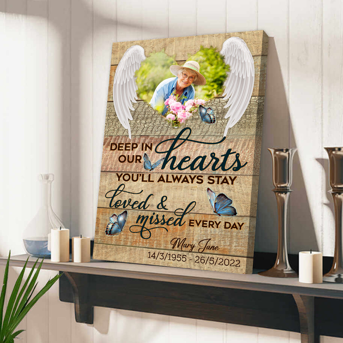 Personalized Photo Memorial Deep In Our Heart For Lost Loved Ones Canvas Prints And Poster