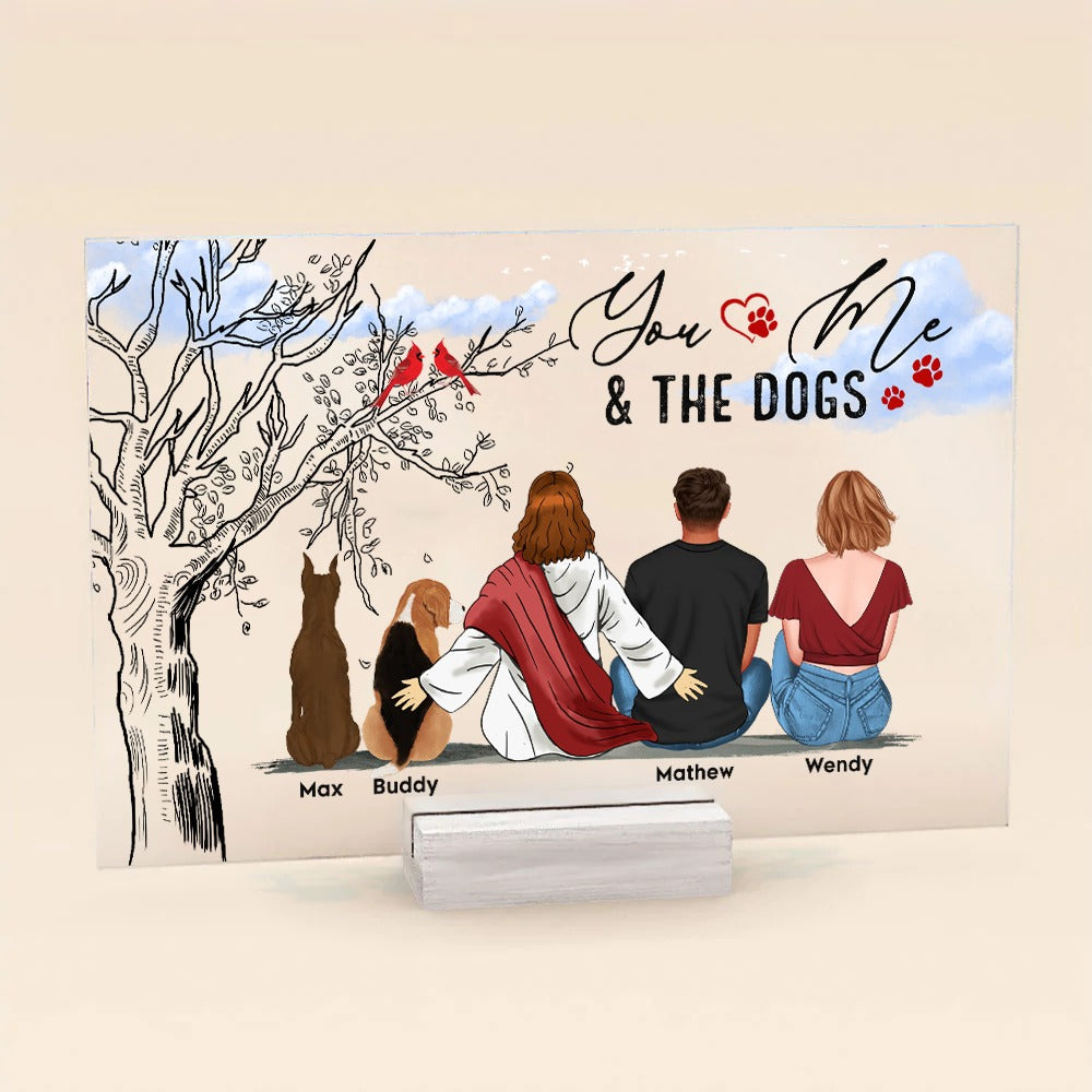 Personalized Couple and Dog With Jesus, You And Me And The Dog Acrylic Plaque