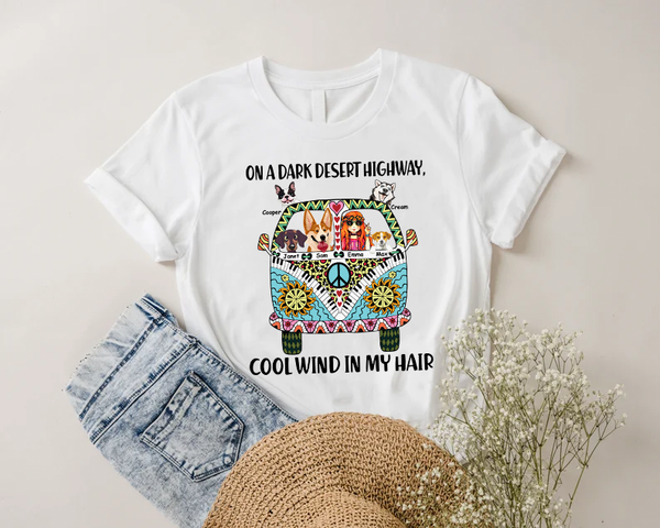 On a dark desert top highway t shirt dogs