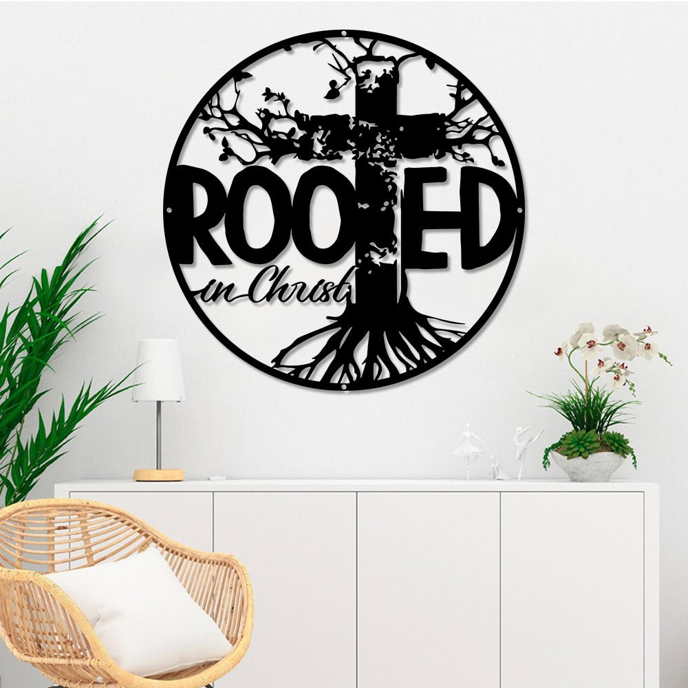 Rooted in Christ Religious Christian Jesus Cut Metal Sign