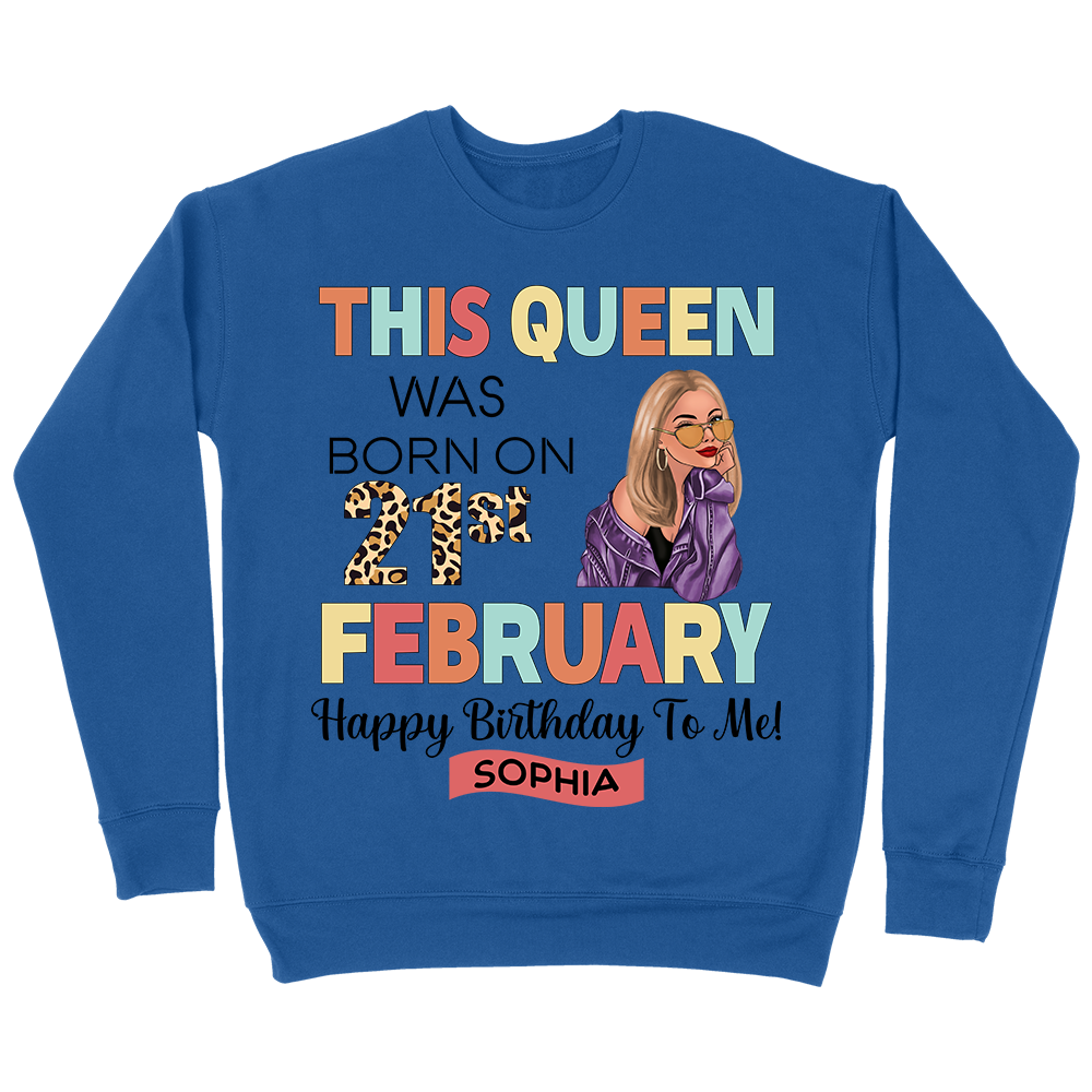 Personalized Queens Born In February, February Birthday - Premium Crew Neck Sweatshirt