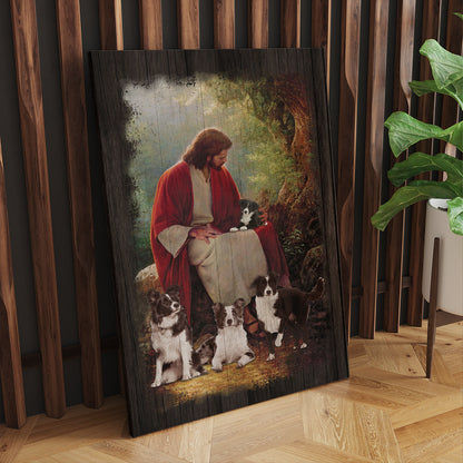 Jesus Christ And Border Collie Dog Around Canvas Prints