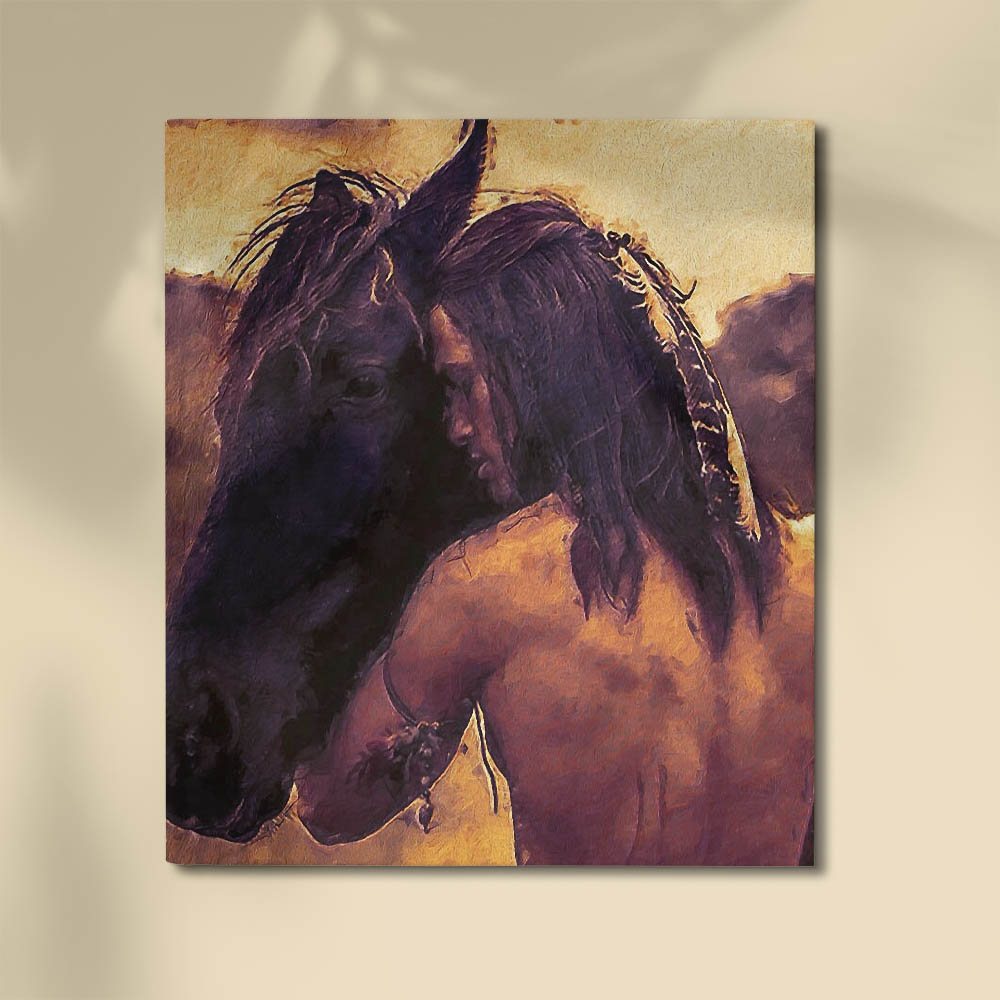 Native American Man Holding Horse Vintage Canvas Prints