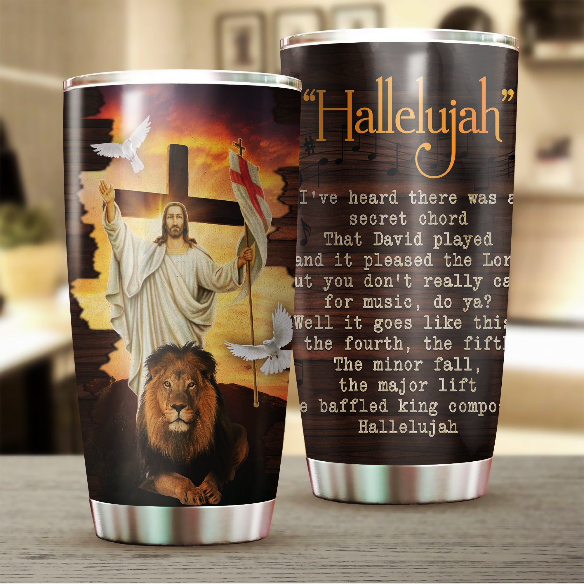 Jesus And Lion With Hallelujah Song Lyric Tumbler