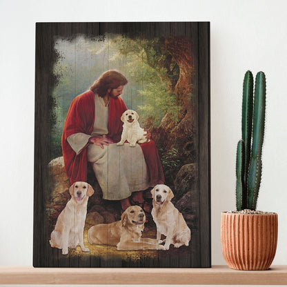 Jesus Christ And Golden Retriever Dog Around Canvas Prints