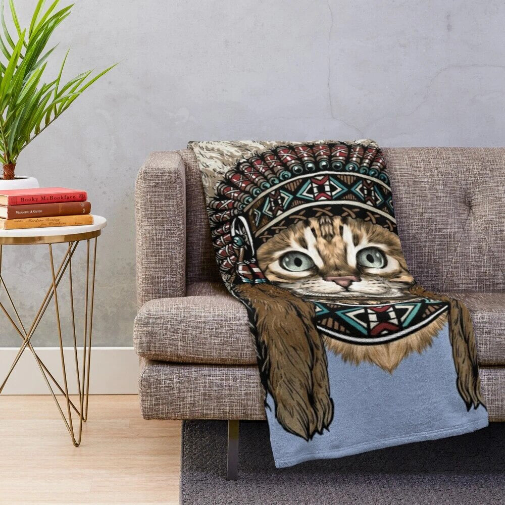 Native American Indian Vintage Cat Pattern Blanket