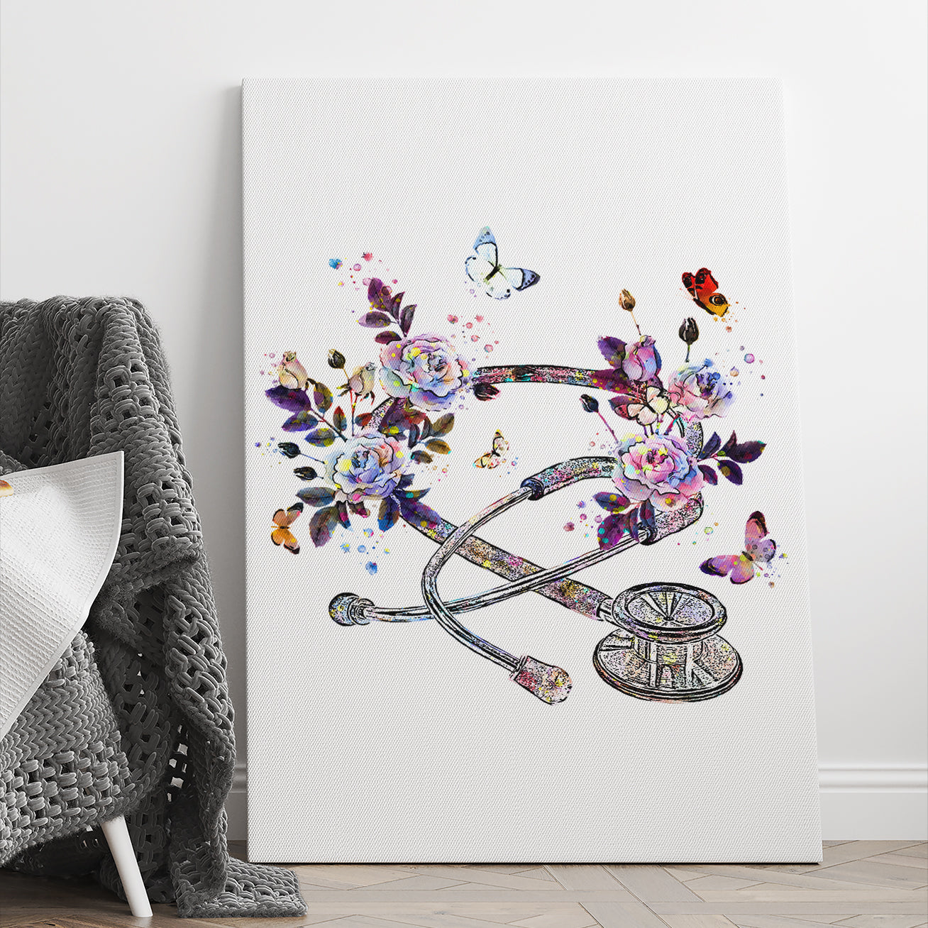 Floral Stethoscope Canvas For Doctor And Nurse Canvas Prints