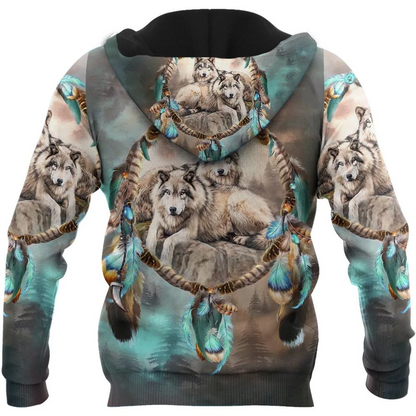 Native American Wolf Couple Dreamcatcher 3D All Over Print Hoodie And Sweatshirt