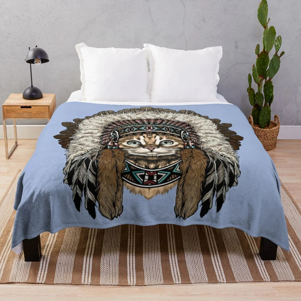 Native American Indian Vintage Cat Pattern Blanket