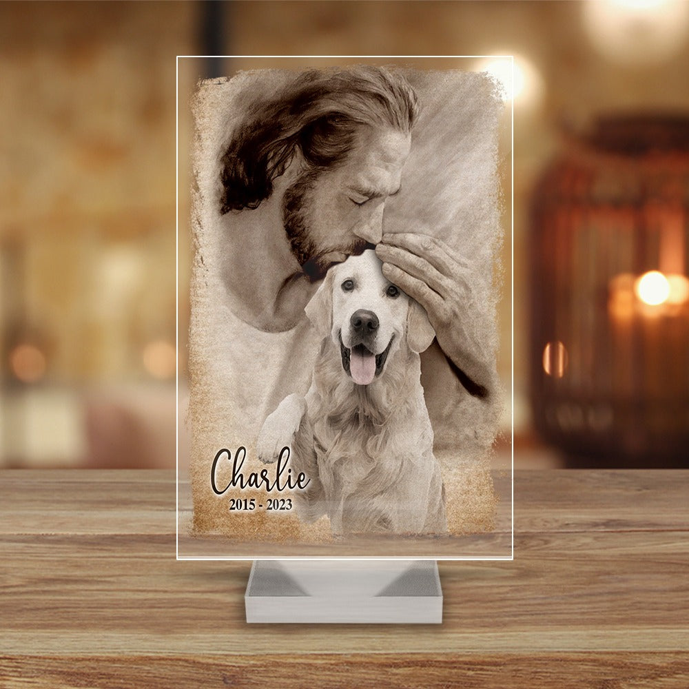 Personalized Custom Dog Photo Safe In God's Hand Gift For Loss Of Dog Acrylic Plaque