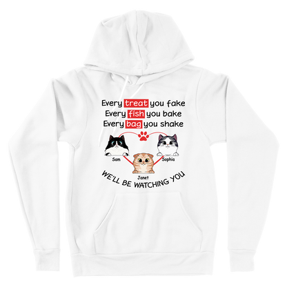 Personalized Custom Cat, Watching Every Treat You Fake Cats - Premium Hoodie