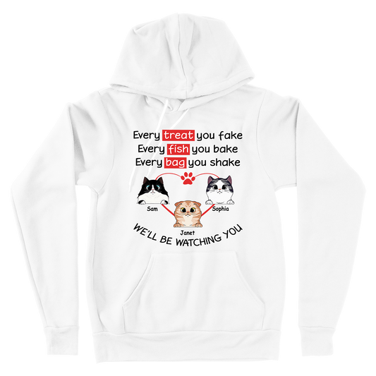 Personalized Custom Cat, Watching Every Treat You Fake Cats - Premium Hoodie