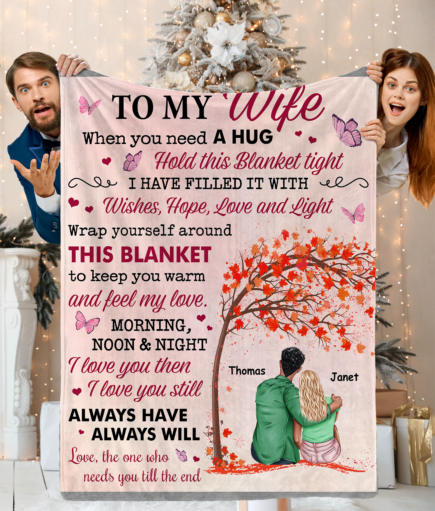 Personalized Custom Name and Artwork Blanket, To My Wife When You Need a Hug, Hold This Blanket  Tight