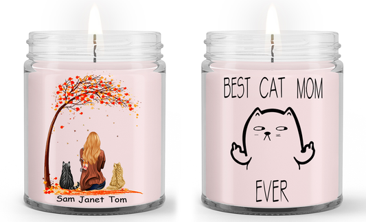 Personalized Soy Wax Candle, Custom name and Artwork Cats and Hair Woman