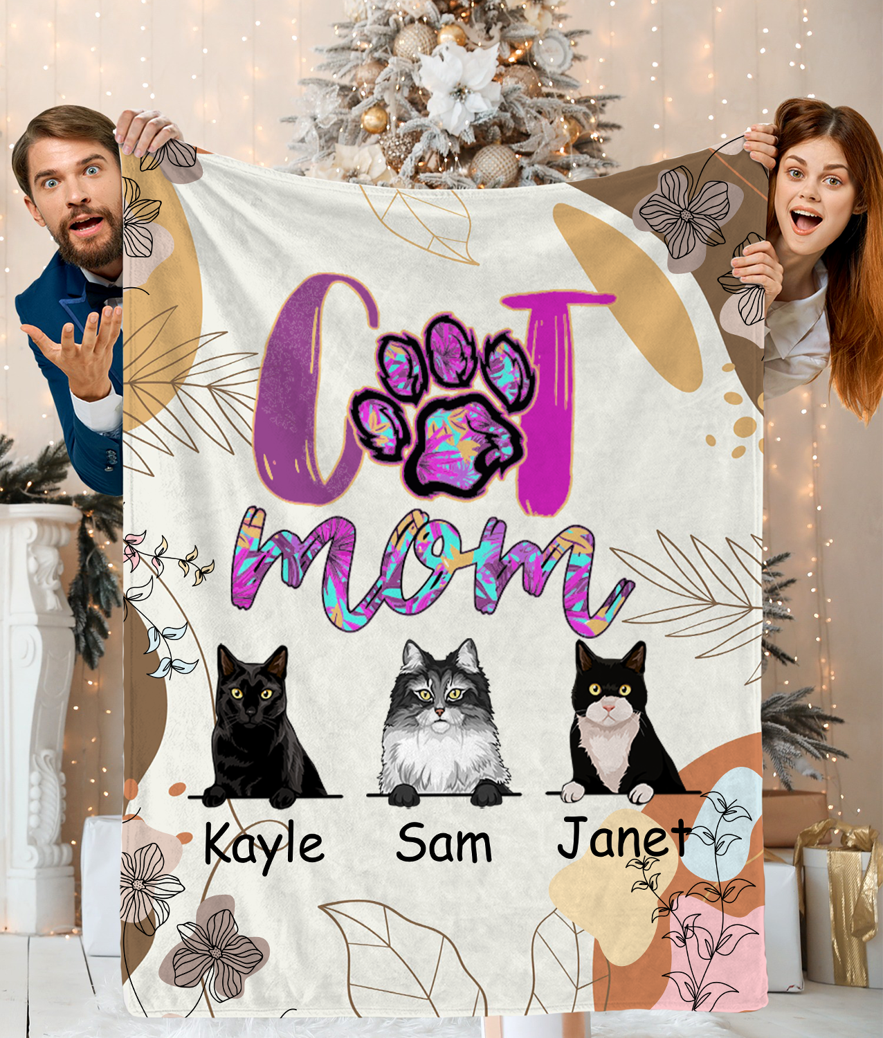 Personalized Custom Cat Blanket, Cat Mom - Blanket