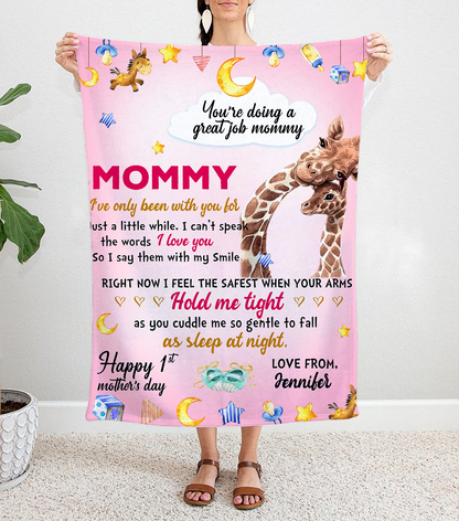 Personalized Happy Mother's Day, You're Doing A Great Job Mommy Happy 1st Mothers Day, Gift For Mom, Giraffe Blanket