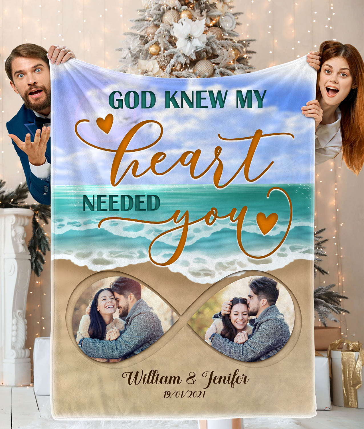 Personalized God Knew My Heart Needed You Custom Photo, Anniversary Gifts  Blanket