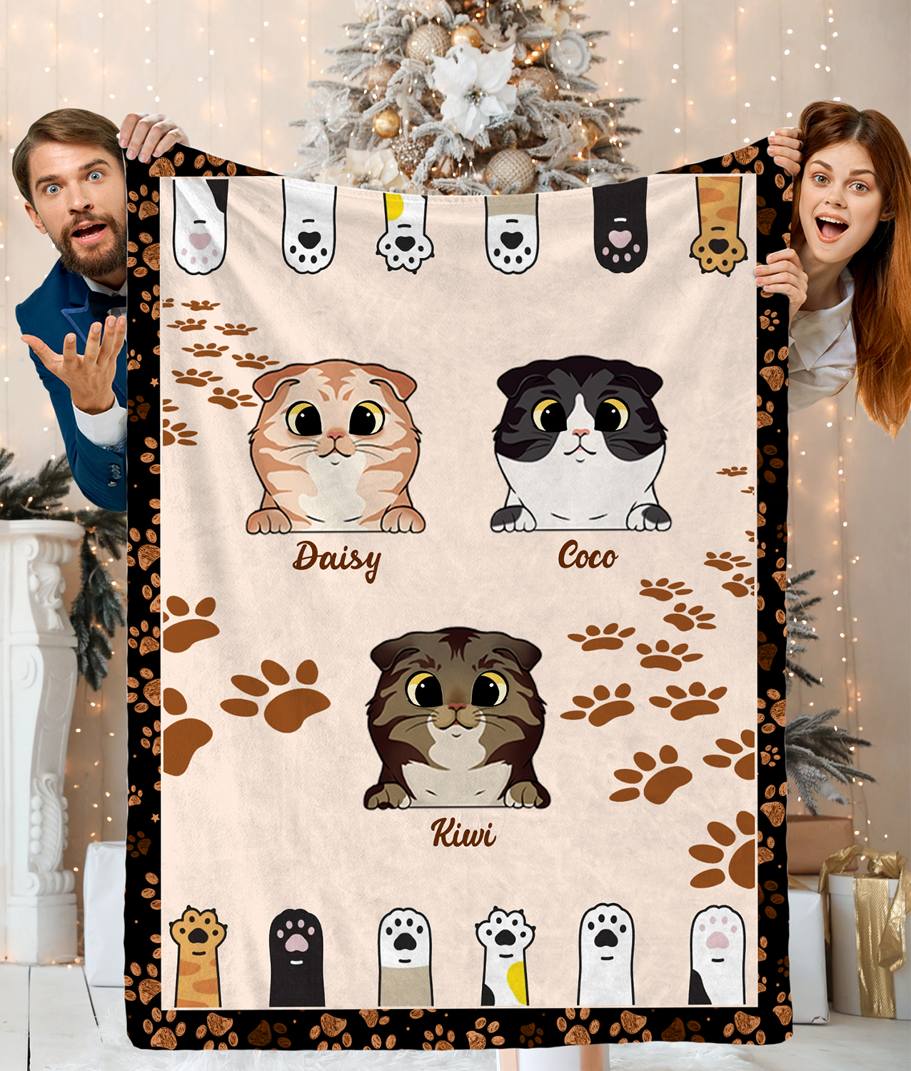 Personalized Custom Cat Blanket, Cat Paw  Blanket
