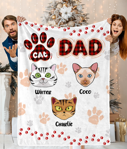 Personalized Custom Cat Blanket, Cat Dad, Cat Face, Cat Paw  Blanket