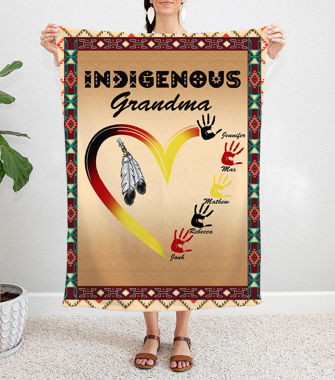 Personalized Custom Names Indigenous Grandma Native American Blanket