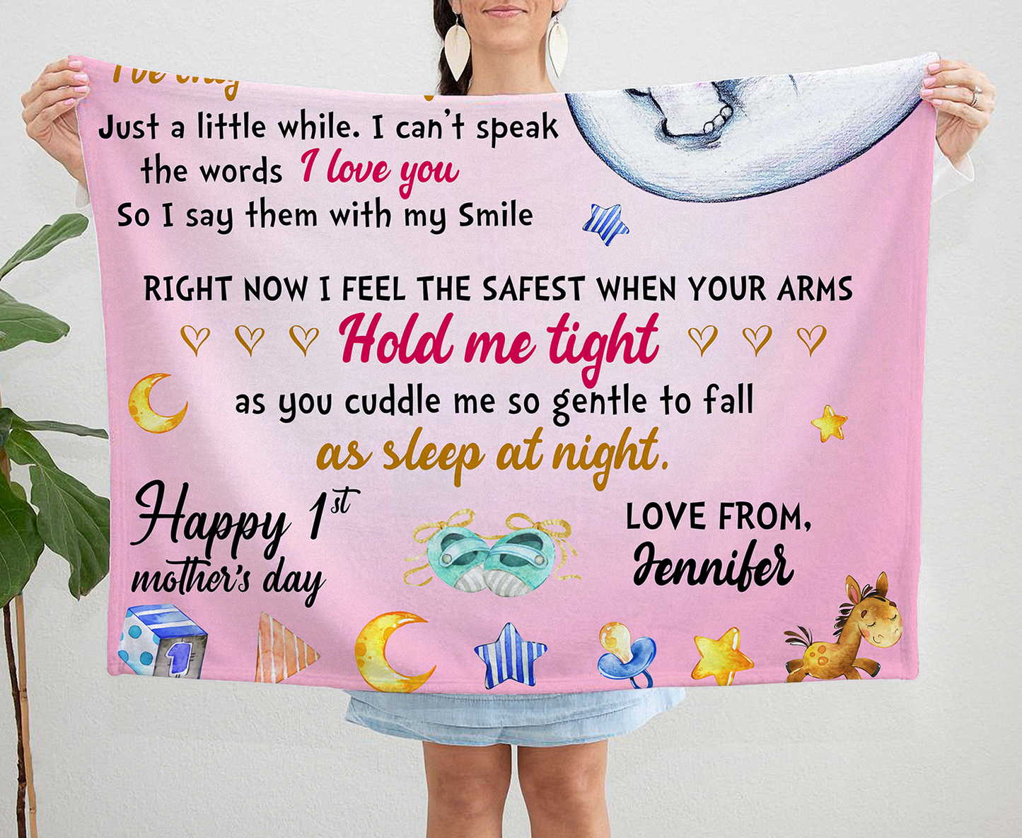 Personalized Gift Custom Name Mommy Blanket, Happy Mother's Day, You're Doing A Great Job Mommy Happy 1st Mothers Day, Elephant, Gift For Mom Blanket