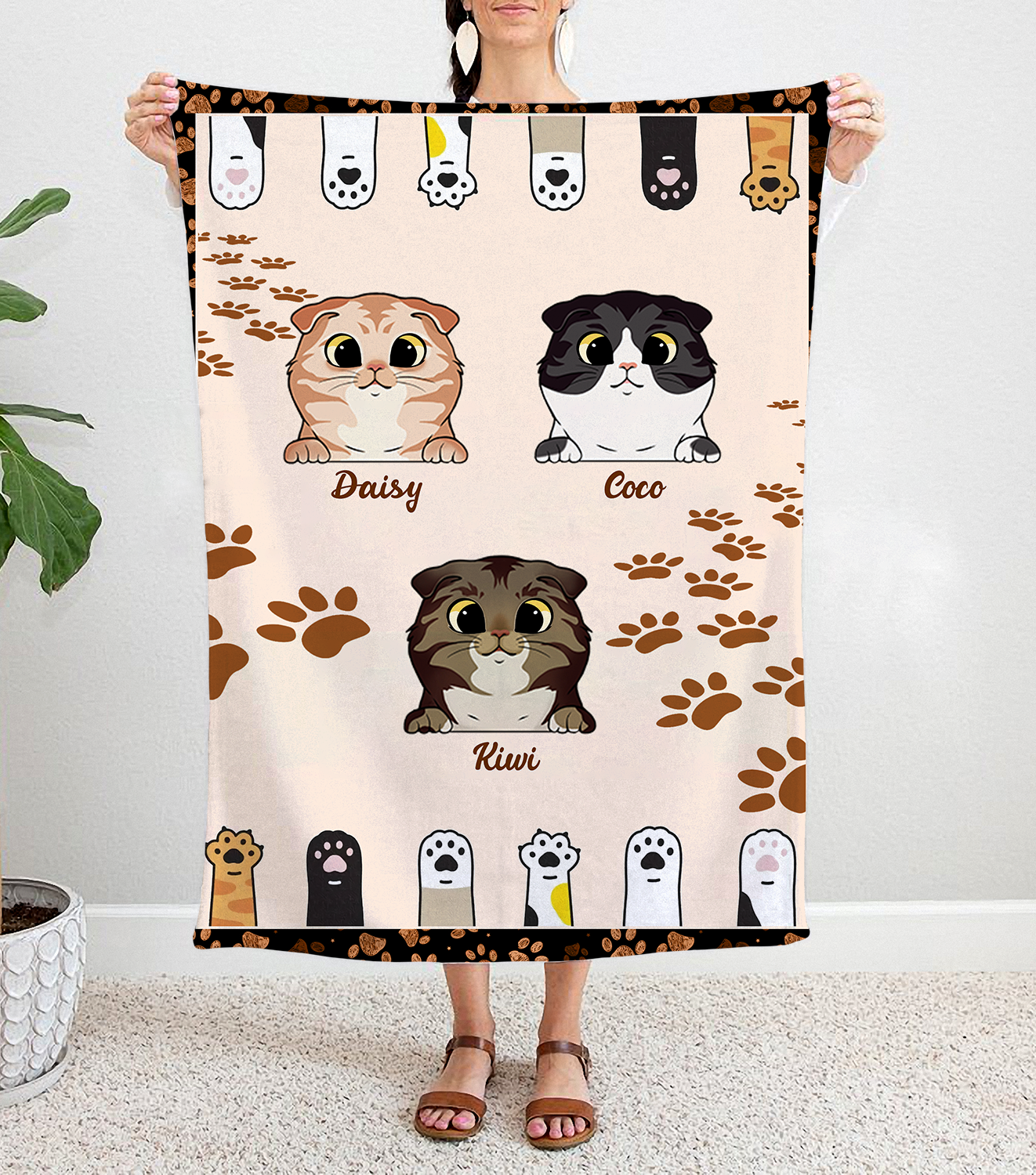 Personalized Custom Cat Blanket, Cat Paw  Blanket