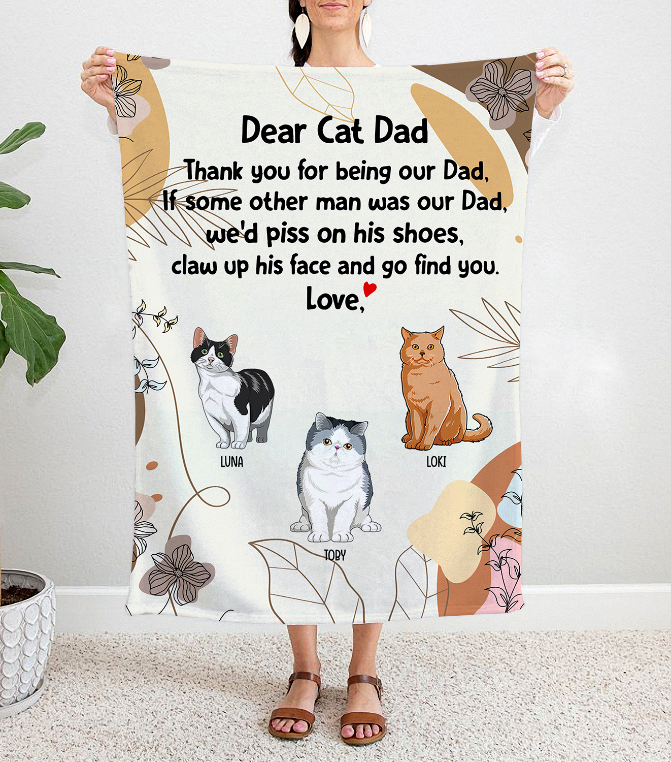 Personalized Custom Cat Blanket, Dear Cat Dad, Thank You For Being Our Dad, Custom Gift For Cat Lovers - Blanket